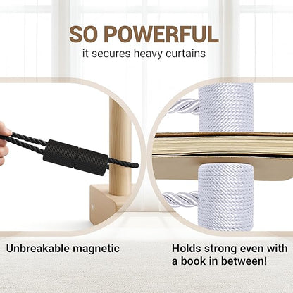 Hion Magnetic Curtain Tiebacks Black 6 Pack, Curtain Tiebacks Buckles Holdbacks Holders Hooks Clip for Home Bedroom Office Decorative Thick or Thin Curtain