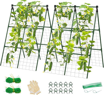 2 Pack Cucumber Trellis, 34"×48" Garden Trellis for Climbing Plants Outdoor, A-Frame Vegetable Trellis for Raised Bed, Support for Tomatoes, Squash, Zucchini, Vegetables & Flowers