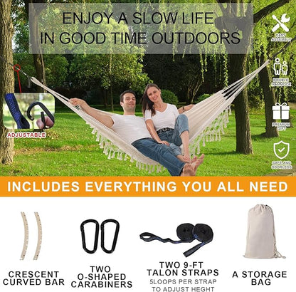 Hammock Hanging Swing Double Max 500lbs Macrame for Indoor Outdoor Patio Yard Garden (Beige)