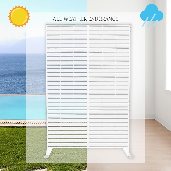 Decorative Fence Privacy Screen, Metal, 74" H x 47.2" W, White Slat