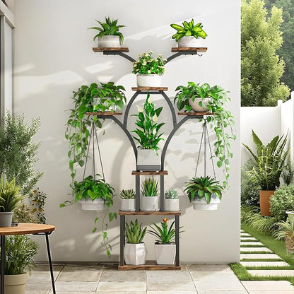 Elbourn Plant Stand Indoor with Grow Lights - 60" Tall Metal Plant Shelf for Multiple Plants, 8 Tiered Corner Plant Stands for Indoor Plants, X - Shaped Decorative Rack for Home, Living Room & Patio Decor (Brown)
