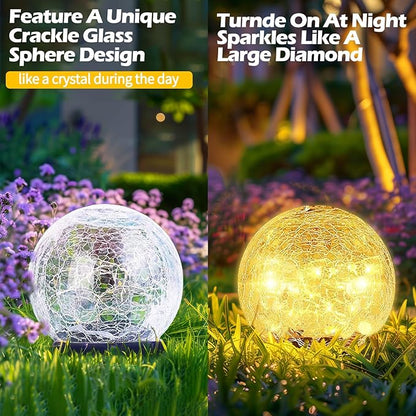 Coroor Garden Solar Ball Lights Outdoor Waterproof, 50 LED Cracked Glass Globe Solar Power Ground Lights for Path Yard Patio Lawn, Christmas Decoration Landscape Warm White(2 Pack 4.7'')