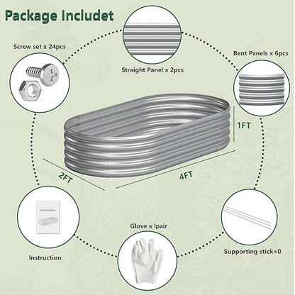 4x2x1FT Galvanized Raised Garden Bed Kit,Vegetable Boxes-Oval Metal Flower Box,Large Planter Raised Beds Outdoor Garden for Planting,Fruit,Herb-Silver