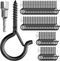 PlusRoc 60 Pack Ceiling Hooks for Hanging Plants Outdoor String Lights Heavy Duty, 2.2 Inch Eye Hook Screw in Cup Hooks Q-Hanger for Patio Lights, Wall Wood Fence Deck Mount(Black)
