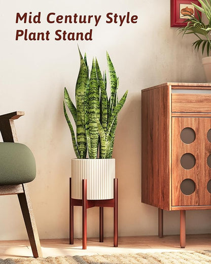 Adjustable Plant Stand Indoor, Bamboo Plant Stand Fits 8 9 10 11 12 Inches, Small Corner Planter Holder for Indoor Plants, Single Floor Plant Stands for Living Room Balcony, Reddish Brown