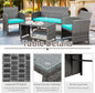 Conversation Set, 4-Piece Blue Wicker Patio Furniture with Glass Table
