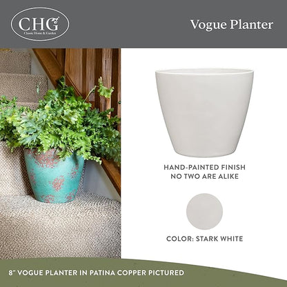 Classic Home and Garden Vogue Planter Pots w/Pottery Quality Finish - Modern Indoor & Outdoor Flower Pots - UV-Resistant Porch Planters - Decorative Pot for Flowers & Herbs (8” Stark White)