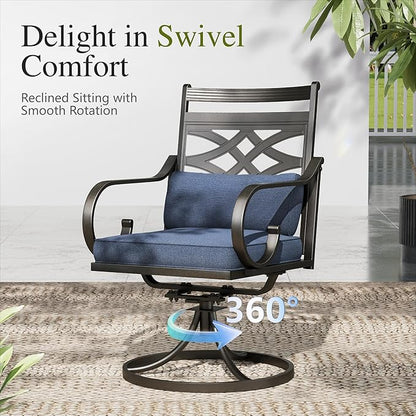 Sophia and William Outdoor Patio Dining Set for 6, Outdoor Table and Chairs, Removable Blue Seat Cushions, 4 Fixed，2 Swivel Chairs, 60" Black Patio Dining Table,Blue