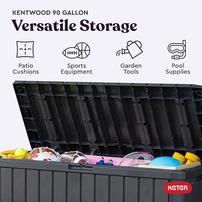 Deck Box 92 Gallon Resin Lockable Storage Bench, Dark Grey