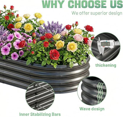 AHEONLAR 3 Pack 6×3×1ft Galvanized Raised Garden Beds, Oval Durable Planter Boxes Outdoor for Vegetables, Fruits, Flowers and Plants, Quick Assembly, Grey