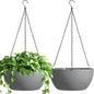 T4U Hanging Planters for Indoor Outdoor Plants 2 Pack - 12 Inch Grey Hanging Plant Basket with Drainage Hole, Round Hanging Flower Plant Pot for Garden Home Decor(Grey)