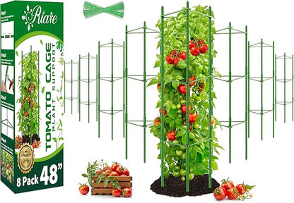 Riare 8 Pack 4 FT Tomato Cages for Garden- 48inches Heavy Duty Garden Stakes, Adjustable Tall Tomato Plant Support Tomato Trellis Cage for Pots, Raised Garden Bed, Climbing Vegetables Plants Flowers