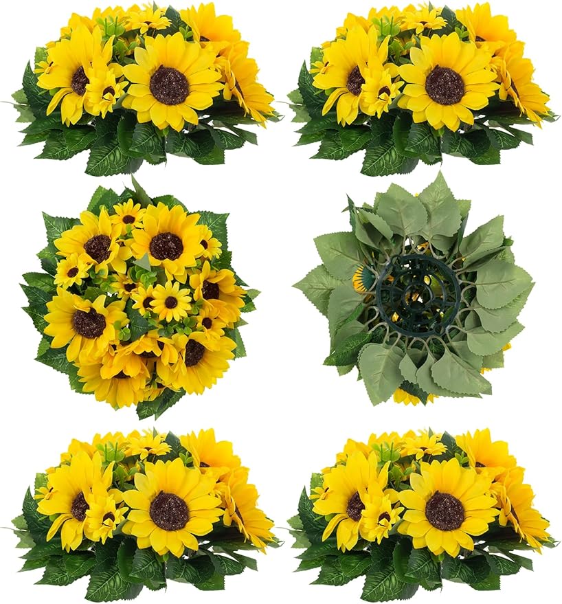 Artificial Flowers: Yellow Silk Sunflower Centerpieces, 6 Blooms