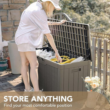 Deck Box, 100 Gallon Resin Lockable Light Brown