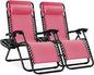 Best Choice Products Set of 2 Adjustable Steel Mesh Zero Gravity Lounge Chair Recliners w/Pillows and Cup Holder Trays - Pink