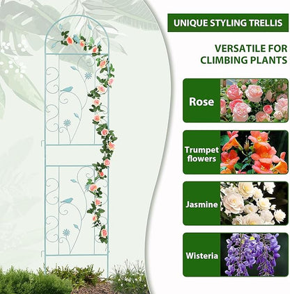 Metal Garden Trellis for Climbing Plants, 86.5" x 19.7" Metal Plant Trellis Outdoor, Green Iron Garden Trellis, Clematis Rrellis Outdoor, Arched Decoration Suitable for courtyards, lawns, Gard, Green