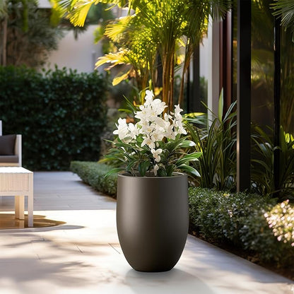 Kante Tall Concrete Planter, 21.7-Inch Height Dark Brown Large Indoor Outdoor Plant Pot with Drainage Hole for Patio Garden Home, Modern Decor for Flowers and Tree