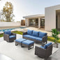 Belord Wicker Patio Furniture 5 Piece Outdoor Sofa Set, Oversize Outdoor Swivel Rocker Chairs with Rattan Ottomans, Conversation Sets Patio Furniture Come with Removable Cushion Blue, Anti-Rust Frame