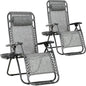 FDW Set of 2 Lawn Outdoor Deck Camping Folding Patio Beach Anti Recliner Pool Chair with Pillow and Cup Holder, Grey