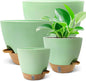 12/10/9/8 inch Self Watering Pots with Visual Water Window, Extra Large Self Watering Plant Pot with Drainage Holes and Saucers, Green Flower Pots for Indoor Plants