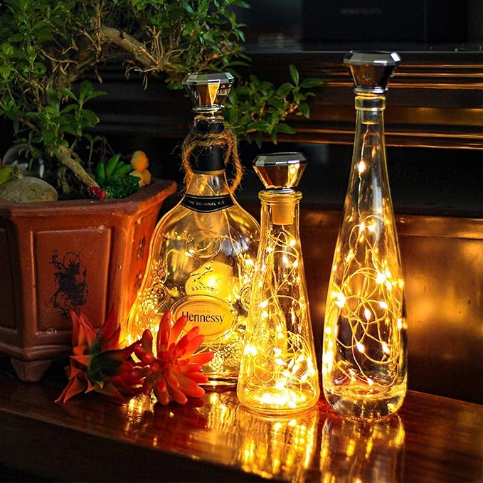 Solar String Lights for Wine Bottles, 12 Pack Warm White Diamond