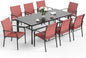 Patio Dining Set 9 PCS, 8 Stable Outdoor Dining Chairs with Rectangular Dining Table, Patio Table and Chairs Set for Lawn,Garden,Deck and Backyard