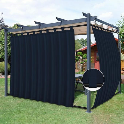 Easy-Going Outdoor Patio Curtains Detachable Tab Top Windproof Weatherproof Curtain for Cabana, Porch, Pergola and Gazebo, Tab Bottom Drape, 2 Panels, 110W x 108L inch, Navy