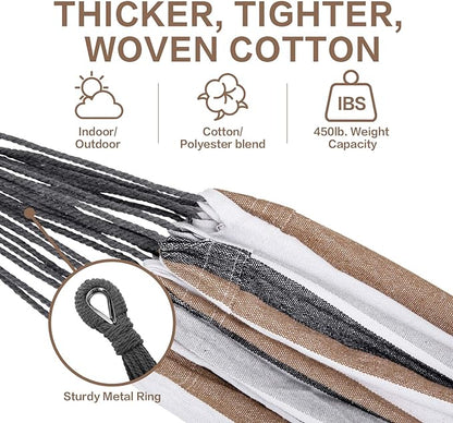 PNAEUT Double Hammocks with Stand for Outside, Portable Space Saving Heavy-Duty Steel Frame for Indoor Outdoor Patio Yard, Easy Assembly, 2 Person 450 lbs Capacity (Coffee)
