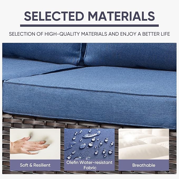Belord 7 Pieces Patio Furniture Set with Fire Pit Table: Wicker Patio Conversation Set with Outdoor Swivel Glider Rocker Patio Couch Metal Side Table, All Weather Grey Rattan