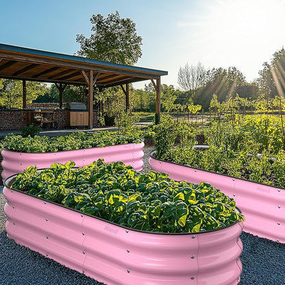 Raised Garden Bed Kit, 5x2x1 ft Galvanized Planter Box Outdoor with Safety Edging, Large Metal Raised Beds for Gardening Vegetables Flower Fruits (Blush Pink)