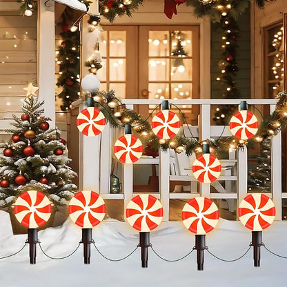 Ultimate Unicorn Christmas Lollipop Pathway Lights for Garden Christmas Decoration Red, 10 LED Peppermint String Lights with Stakes for Outdoor Sidewalk Pathway Rooftop Lawn Garden