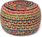 REDEARTH · Round Pouf Ottoman - Braided Boho Poof Home Décor Pouffe Accent Sitting Circular Foot Rest for Living Room, Bedroom, Nursery, Kidsroom, Lounge; Jute and Cotton (19.5"X19.5"X14"; Multi)