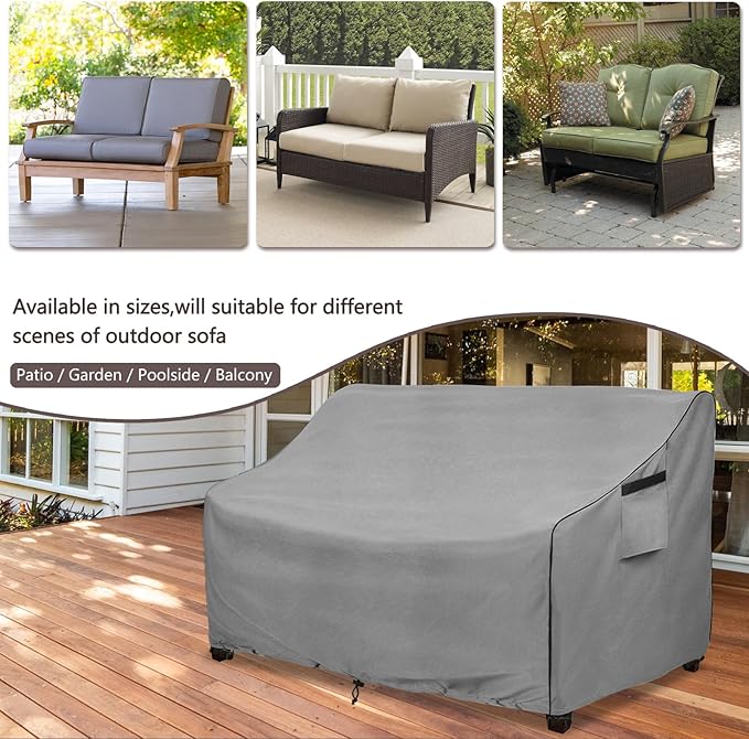 Sofa Cover for Patio Loveseats and 3-Seat Sofas, Waterproof Polyester in Grey
