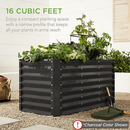 Best Choice Products 4x2x2ft Outdoor Metal Raised Garden Bed, Deep Root Box Planter for Vegetables, Flowers, Herbs, 119 Gallon Capacity, 100% Non Toxic Materials - Moonlight Gray