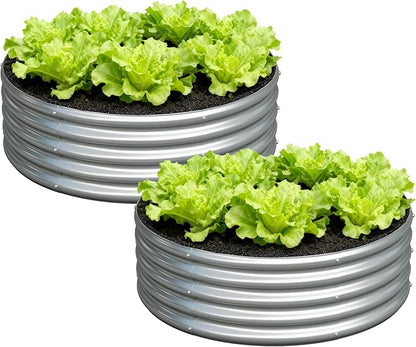 3x3x1ft(2 Pack) Galvanized Round Raised Garden Bed,Outdoor Planter Box Metal Patio Kit Planting Bed for Vegetables Flowers Herb,Silver