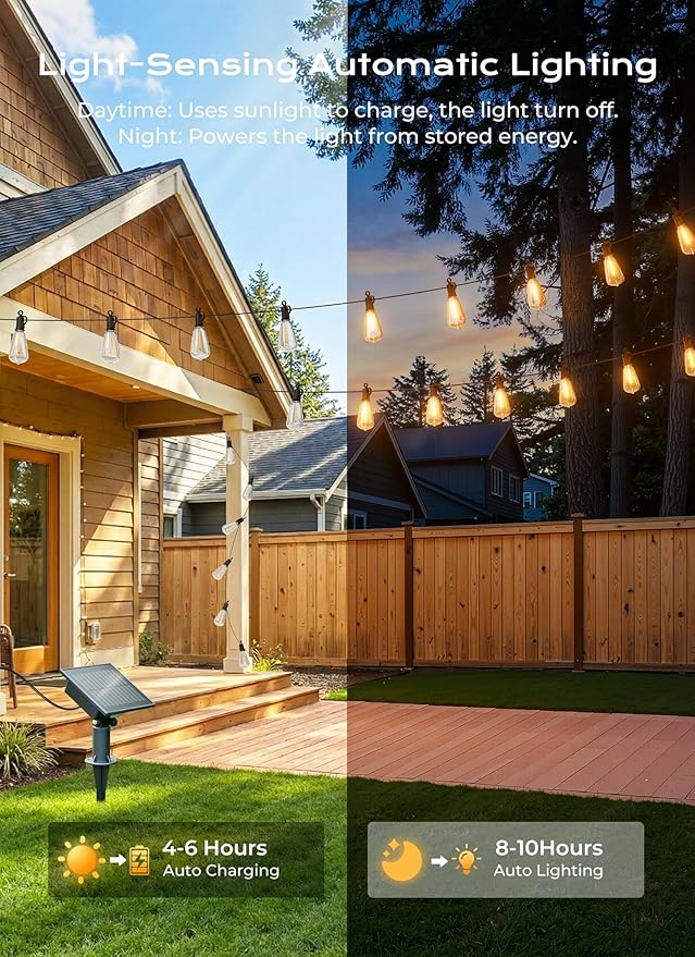 Brightown 76FT Solar String Lights Outdoor Waterproof, Patio Lights with Remote and 23+1 LED Shatterproof Bulbs, Dimmable & Timable, 3 Light Modes, Solar Lights Outdoor for Yard Camping Party Outside