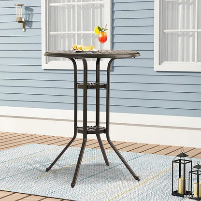 Patio Dining Table,Cast Aluminum Patio Tables with Umbrella Hole, Outdoor Bistro Table for Backyard, Garden, Patio (30" Round Table)