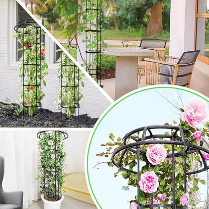 2-Pack 77-Inch Garden Trellis for Climbing Plants,Heavy-Duty Metal Obelisk with Mushroom Top,Stable Support for Potted Clematis,Tomato,Cucumber,Rose,Pea & Vine
