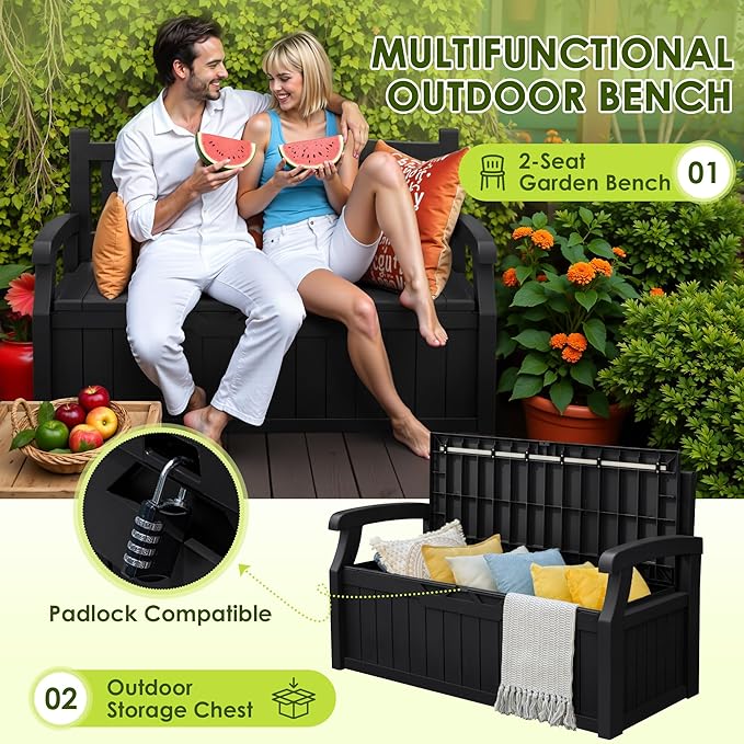 Bench with 80-Gallon Hidden Storage, Resin Build, Dark Black
