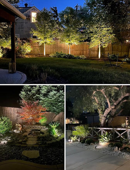 SUNVIE 12W Low Voltage LED Landscape Lights with Connectors, Outdoor 12V Super Warm White (900LM) Waterproof Garden Pathway Lights Wall Tree Flag Spotlights with Spike Stand (12 Pack with Connector)