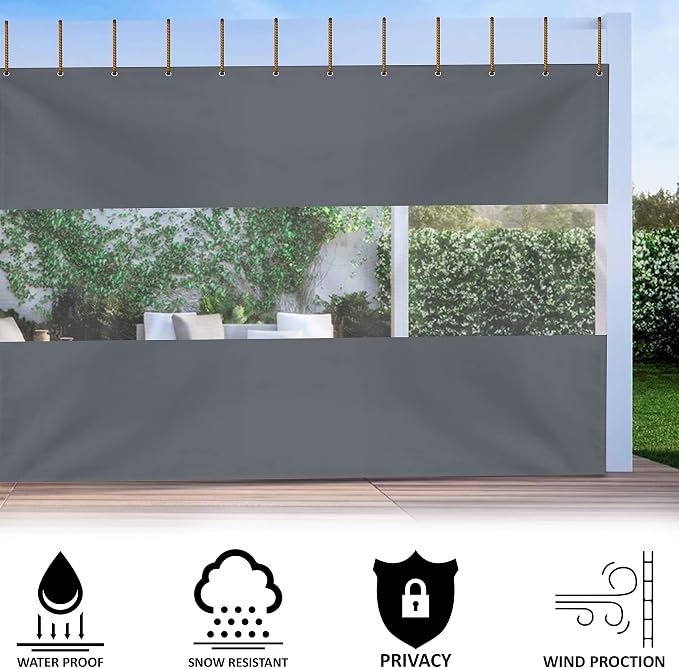 Outdoor Curtains - Gray Clear Vinyl Patio Panel, 8 x 15 ft