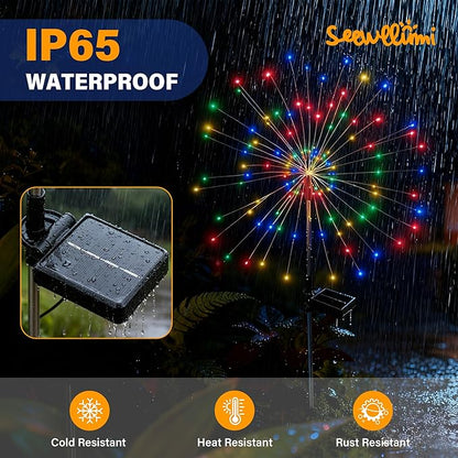 Solar Garden Lights Outdoor Decorative, 4pack 120 LED Firework Lights Waterproof，Solar Fairy Lights for Outside,Garden,Yard, Patio,Pathway,Flowerbed,Party(Multicolor)