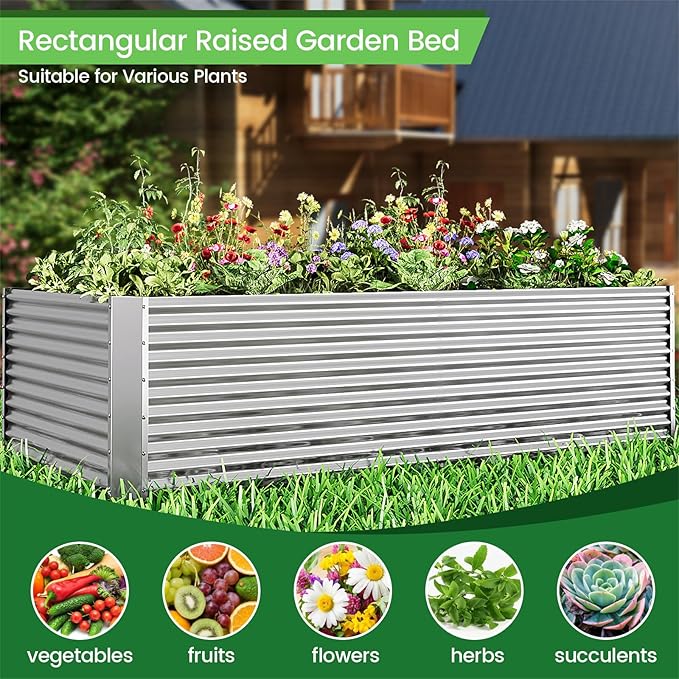 FRIZIONE 3pcs Tall 4x2ft Galvanized Raised Garden Bed Outdoor,Steel Garden Bed for Vegetables,Above Ground Garden Box for Flower,Metal Raised Beds for Gardening
