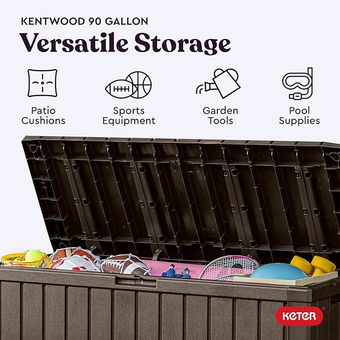 Deck Box 92 Gallon Lockable Resin Outdoor Storage Brown
