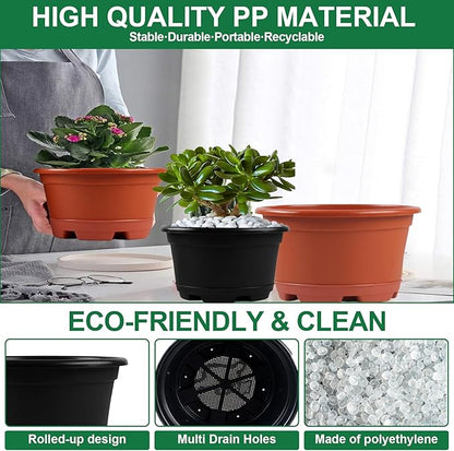 5 Pack 10.5 inch Plant Pots,Planter-Pots-for-Plants-Indoor-Outdoor，Plastic Flower Pot for Indoor Outdoor Plants with Drainage Holes & Trays, Decorative Garden Containers Sets for Houseplants