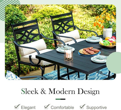 Sophia and William Outdoor Patio Dining Set for 6, Outdoor Table and Chairs, Removable Seat Cushions, 4 Fixed，2 Swivel Chairs, 59" Black Patio Dining Table