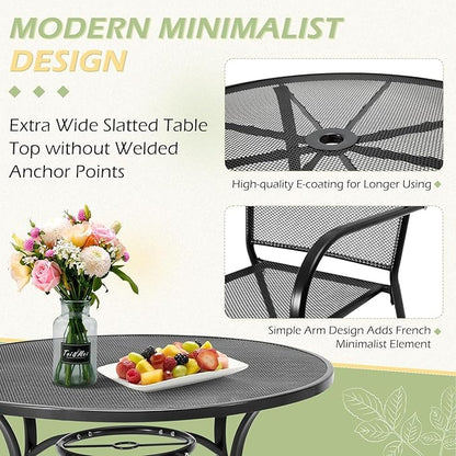 AECOJOY Outdoor Patio Dinning Table for 4, 37" Round Metal Patio Tables with 1.7" Umbrella Hole, Weather-Resistant Outside Table for Lawn Backyard Garden Porch Bistro Poolside Deck Dark Grey