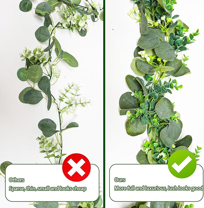 Artificial Eucalyptus Garland, 2 Pack, 5.9 Ft Green Faux Greenery Vine