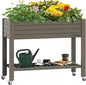 YITAHOME 3.6x1.5x2.8 FT Elevated Garden Bed Kit with Legs and Wheels, Outdoor Large Resin Planter Box Stand with Drain Plug and Storage Shelf for Plants Vegetables Fruits, Light Brown