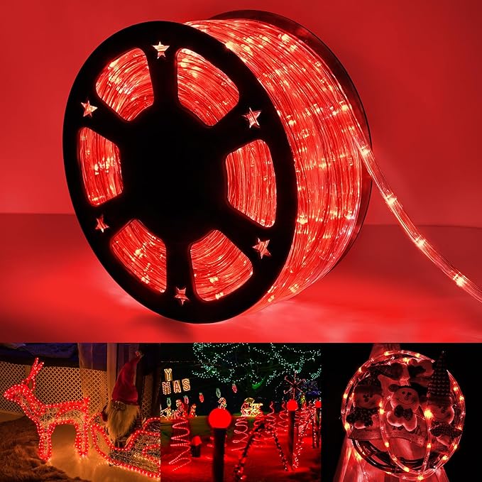 200ft LED Rope Lights Outdoor, 1440 LED Flexible Tube Lights with 8 Modes, Waterproof LED Rope Lighting for Outside, Garden, Patio, Bedroom, Party,Deck, Pool, Fences, Indoor Outdoor Decoration (Red)